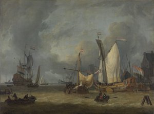 Ships in the Harbor in a Strong Breeze by Jan Claesz Rietschoof